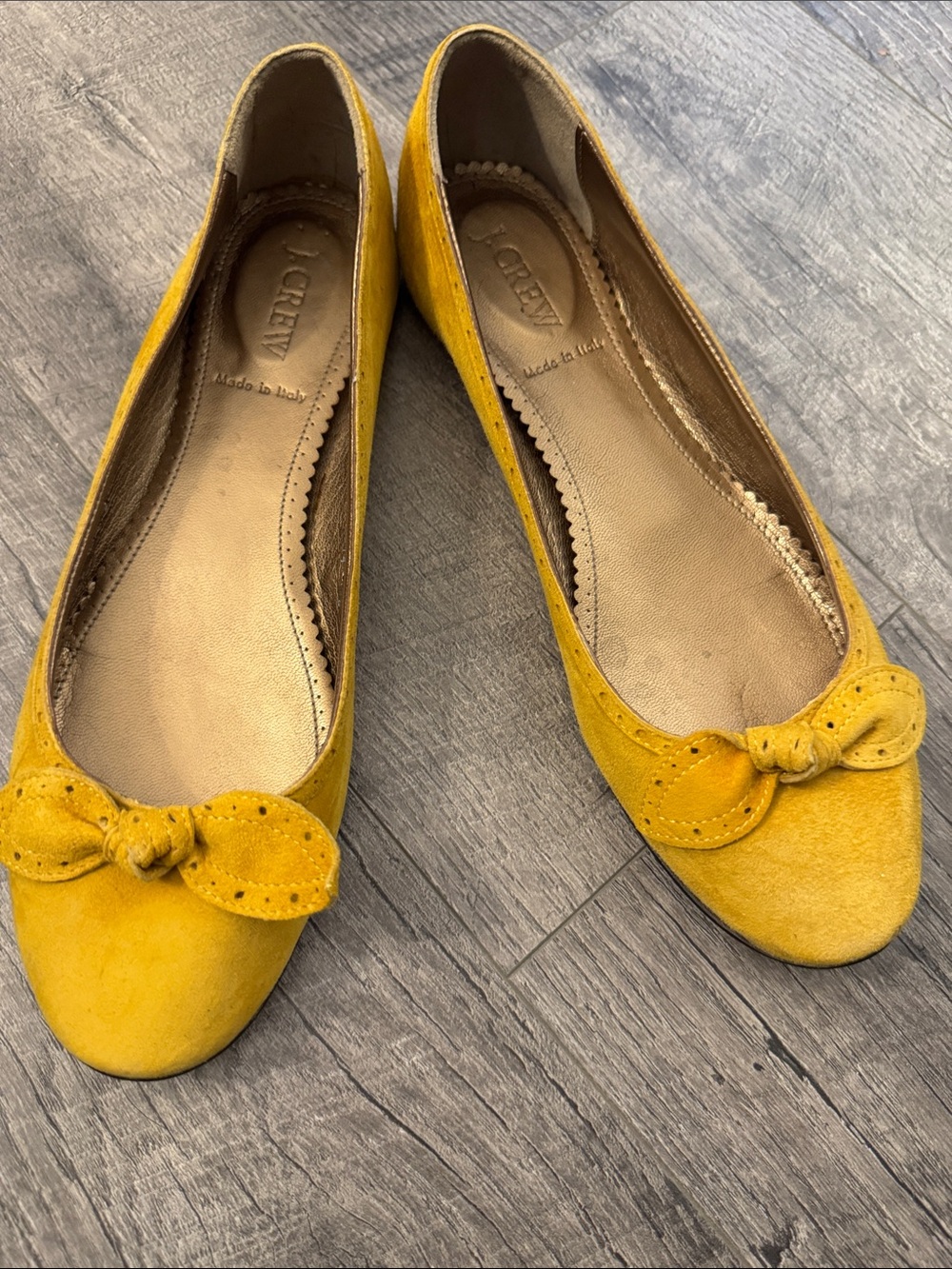 J. Crew Yellow Suede Bow Ballet Flats